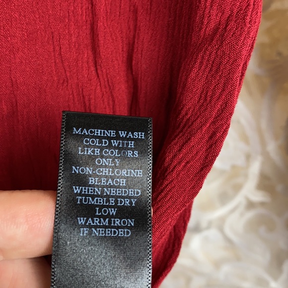 Artesia Boho Chic Peasant Blouse Red Lace trim lace up long sleeve shirt Medium - Picture 10 of 13